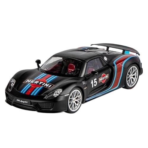 YRXIAO Modellbausatz Auto 1:18 für Porsche Martini 918 Spyder Legierung Miniatur-Druckguss-Metall Sound und Licht Sammlung Spielzeugfahrzeug Für Wohndekorationen(Black) von YRXIAO