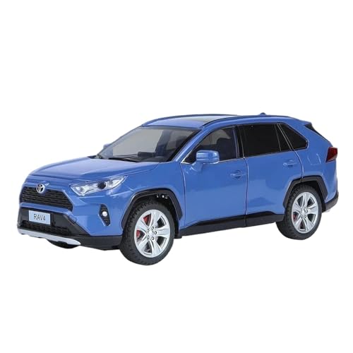 YRXIAO Modellbausatz Auto 1:24 für Toyota RAV4 Off-Road-SUV Modellauto Metalldruckguss Fahrzeugsammlung Sound & Licht Spielzeug für Ornamente Modell Für Wohndekorationen(Blue) von YRXIAO