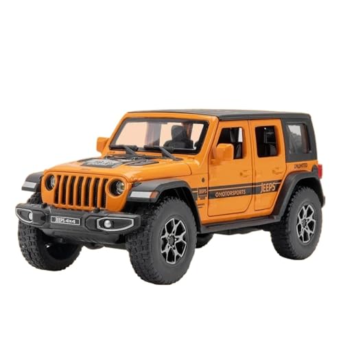 YRXIAO Modellbausatz Auto 1:32 für Jeep Wrangler A905 Spielzeugfahrzeuge Modell Sound und Licht Stoßdämpfer Legierung Display Ornamente Modelle Für Wohndekorationen(Orange) von YRXIAO