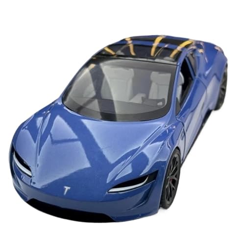 YRXIAO Modellbausatz Auto Maßstab 1:24 für Tesla Roadster Roadster Cabrio Sportwagenmodell Legierung kollektive Miniatur Voiture Sound und Licht Für Wohndekorationen(Blue) von YRXIAO