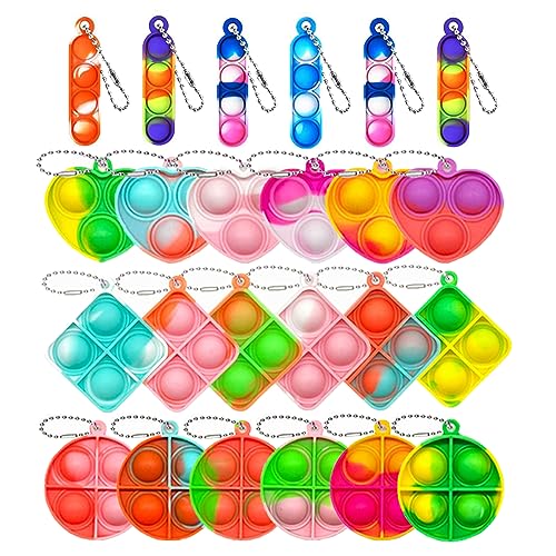 YSTrillion Pop Push It Fidget Toy,24 Stück Mini Silikon Schlüsselanhänger Toys,Anti Stress Sensorik Pop Figetttoys Spielzeug mit Schlüsselanhänger für Kinder Erwachsene von YSTrillion