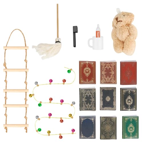 Miniatur Wichtel Zubehör, 16-teiliges Wichtelset mit Wichtel Lichterkette Strickleiter Miniatur Bücher Wichtel Zahnbürste Zahnpasta Mini Stoffbär Besen Puppenhaus Zubehör Weihnachten Deko Miniatur Wichtel Zubehör, 16-teiliges Wichtelset mit Wichtel Lichterkette Strickleiter Miniatur Bücher Wichtel Zahnbürste Zahnpasta Mini Stoffbär Besen Puppenhaus Zubehör Weihnachten Deko von YSYZM