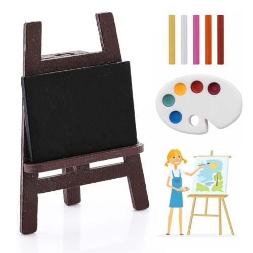 Miniatur Zubehor Schule, 4 stück Wichtel Zubehör Schule Puppen Zubehör, Miniatur Puppenhaus Zubehör Weihnachten schulzubehör Puppenschule Zubehör Miniatur Deko Tafel Kreide Palette Tafel Ständer von YSYZM