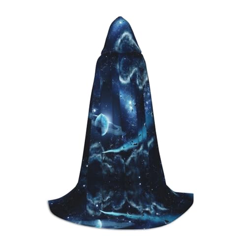 YSZJZLYE Moon Stars And Planets Print Hooded Cape For Teens Fashionable Print Design For A Stylish Look von YSZJZLYE