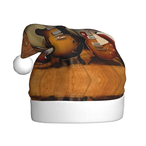 YSZJZLYE Weihnachtsmütze für Erwachsene, Plüschmütze, Motiv: Gitarrenkollektion, Weihnachtsgeschenk, Kappe für Neujahr, festliche Dekorationen (1 Stück) von YSZJZLYE