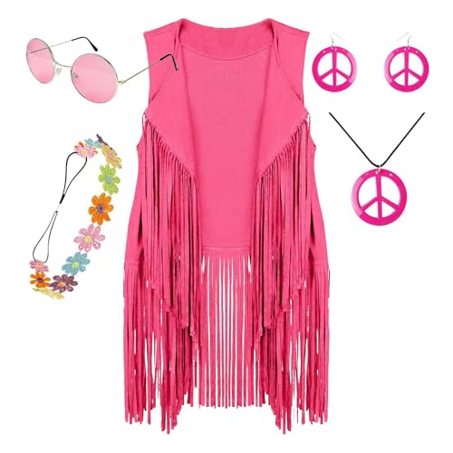 Damen Kostüm Zubehör-Set,Halloween Karneval Damen Hippie-Kostüm Set - 5 Stück Hippie Kostüm Set,Hippie Accessoires Disco Outfits Modische Fransen-Detail für Hippie-Partys von YTGOCN