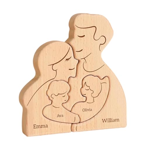 Familienpuzzle Aus Holz, Holz-Familienpuzzle-Ornament | Personalisierte Liebevolle Familiendekoration,Familienpuzzle Mit Namen, Dekoratives Familienname-Andenken Für Erwachsene Und Kinder von YTGOCN