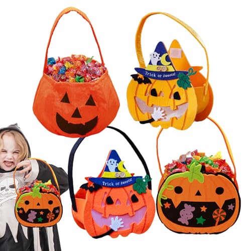 Süßigkeiten Taschen,Halloween Kürbisbeutel für Kinder - Spooky Trick oder Treat Handle Bag - 4pcs Orange Basketball Goodies Bag Halloween Basketball Handtaschen Non-Woven Tasche von YTGOCN