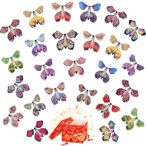 YTOOK 25 Stück Magische Schmetterling Spielzeug, Magic Flying Butterfly Card mit Gummiband Wind up Butterfly Toy, Fliegender Schmetterling Karte Überraschung Geschenk für Geburtstag, Hochzeit von YTOOK