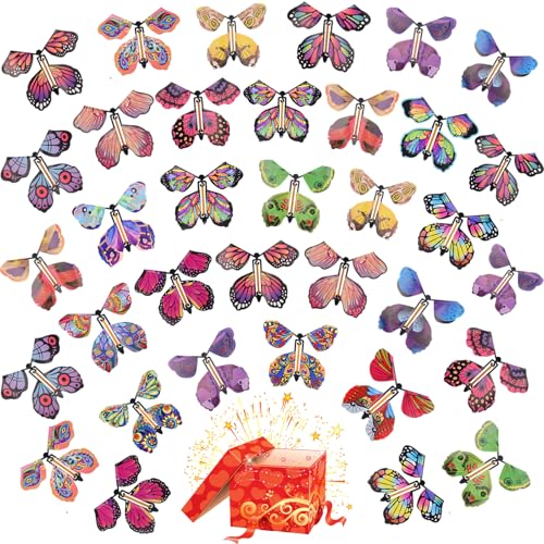 YTOOK 35 Stück Magische Schmetterling Spielzeug, Magic Flying Butterfly Card mit Gummiband Wind up Butterfly Toy, Fliegender Schmetterling Karte Überraschung Geschenk für Geburtstag, Hochzeit von YTOOK