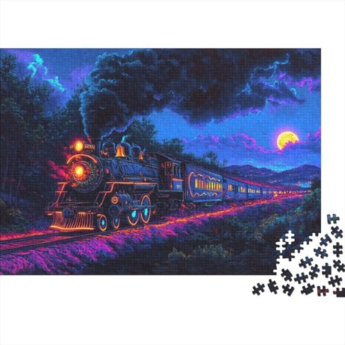 A Steam Train Puzzle 1000 Teile,Geschicklichkeitsspiel Für Die Ganze Familie, Blacklight Painting Puzzles 1000 Teile,Farbenfrohes Holz Puzzle Für Erwachsene 1000pcs (75x50cm) von YTPONBCSTUG