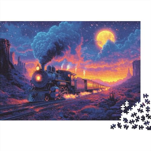 A Steam Train Puzzle 1000 Teile,Geschicklichkeitsspiel Für Die Ganze Familie, Blacklight Painting Puzzles 1000 Teile,Farbenfrohes Holz Puzzle Für Erwachsene 1000pcs (75x50cm) von YTPONBCSTUG