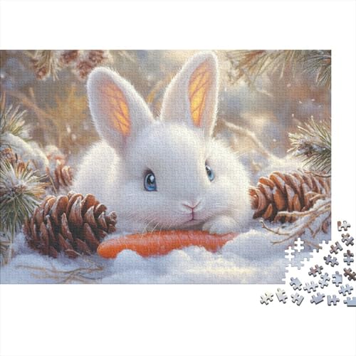 Cute White Baby Bunny Puzzle 1000 Teile,Geschicklichkeitsspiel Für Die Ganze Familie, Puzzles 1000 Teile,Farbenfrohes Holz Puzzle Für Erwachsene 1000pcs (75x50cm) von YTPONBCSTUG