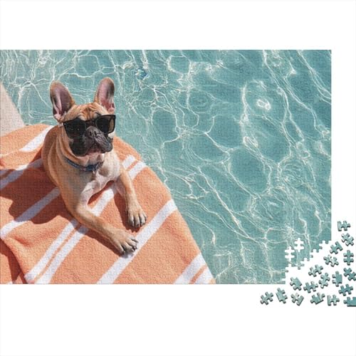 French Bulldog Puzzle 1000 Teile,Geschicklichkeitsspiel Für Die Ganze Familie, David Hockney Pools Style Puzzles 1000 Teile,Farbenfrohes Holz Puzzle Für Erwachsene 1000pcs (75x50cm) von YTPONBCSTUG