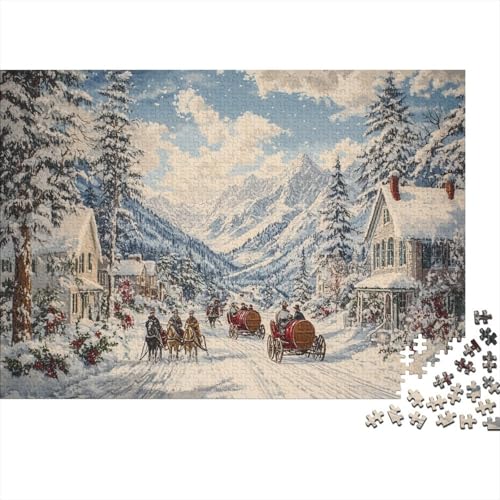 Horse-Drawn Sleighs Puzzle 1000 Teile,Geschicklichkeitsspiel Für Die Ganze Familie, Winter Chamonix Puzzles 1000 Teile,Farbenfrohes Holz Puzzle Für Erwachsene 1000pcs (75x50cm) von YTPONBCSTUG