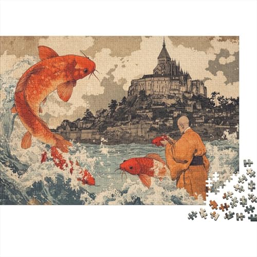 Mont Saint-Miche Puzzle 1000 Teile,Geschicklichkeitsspiel Für Die Ganze Familie, Ukiyo-e Puzzles 1000 Teile,Farbenfrohes Holz Puzzle Für Erwachsene 1000pcs (75x50cm) von YTPONBCSTUG