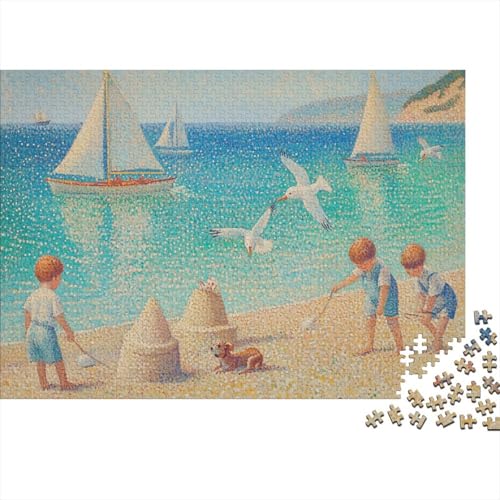 Pointillist Beach Scene at Nice Puzzle 1000 Teile,Geschicklichkeitsspiel Für Die Ganze Familie, Puzzles 1000 Teile,Farbenfrohes Holz Puzzle Für Erwachsene 1000pcs (75x50cm) von YTPONBCSTUG