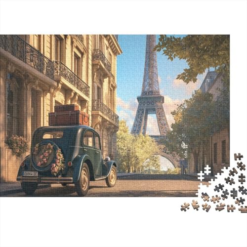 Puzzles Für Erwachsene, 1000 Teile Holzpuzzle -Eiffel Tower,Vintage Car Thema Puzzle Geschenk Wanddekoration 1000pcs (75x50cm) von YTPONBCSTUG