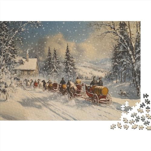 Puzzles Für Erwachsene, 1000 Teile Holzpuzzle -Horse-Drawn Sleighs,Winter Chamonix Thema Puzzle Geschenk Wanddekoration 1000pcs (75x50cm) von YTPONBCSTUG