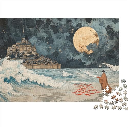 Puzzles Für Erwachsene, 1000 Teile Holzpuzzle -Mont Saint-Miche,Ukiyo-e Thema Puzzle Geschenk Wanddekoration 1000pcs (75x50cm) von YTPONBCSTUG