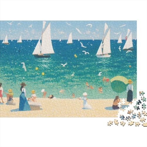 Puzzles Für Erwachsene, 1000 Teile Holzpuzzle -Pointillist Beach Scene at Nice, Thema Puzzle Geschenk Wanddekoration 1000pcs (75x50cm) von YTPONBCSTUG