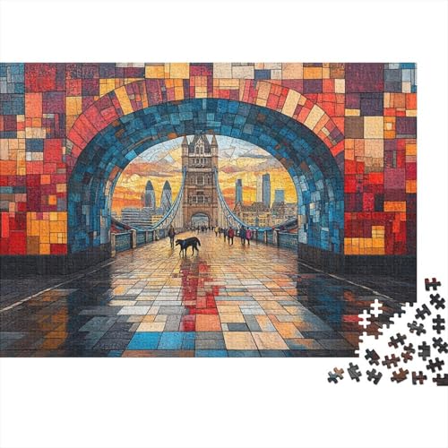 Tower Bridge Puzzle 1000 Teile,Geschicklichkeitsspiel Für Die Ganze Familie, Red Blue Puzzles 1000 Teile,Farbenfrohes Holz Puzzle Für Erwachsene 1000pcs (75x50cm) von YTPONBCSTUG