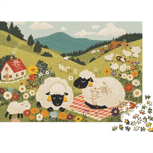 Wooly Sheep Puzzles 1000 Teile Für Erwachsene|Grandma Moses Folk Art Style| 1000 Teile Holzpuzzle Lernspiele Heimdekoration Puzzle 1000pcs (75x50cm) von YTPONBCSTUG