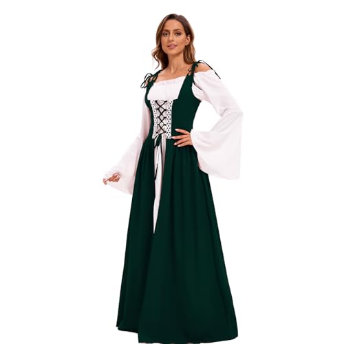 YTWS Grünes Renaissance-Kostüm für Damen, mittelalterliches Feen-Kostüm, Prinzessinnenkleid, Erwachsene, Halloween von YTWS