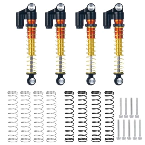 YTrBXZ 4PCS Piggyback Dämpfer Stoßdämpfer Mit Frühling Upgrade Für SCX24 1/24 RC Crawler Auto Teile(Black and Orange) von YTrBXZ