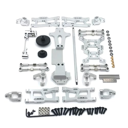 YTrBXZ Metall-Upgrade-Teile-Kits für 1/14 RC-Autos, Kompatibilität, verbesserte Schwinge, Verbindungsstange, Lenkblock, Modelle 144001, 144002, 144010(Silver) von YTrBXZ