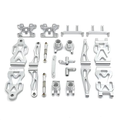 YTrBXZ Metall-Upgrade-Teile-Set Kompatibel mit 1/16 RC-Autos, kompatibel mit 16101 16102 16106 16201 Q130A Q130B Q141 Q117 Vorder- und Hinterarm-Lenkschale(Silver) von YTrBXZ