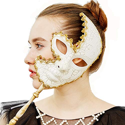 YUFENG Venezianische Maske auf einem Stock Mardi Gras Maske für Frauen Maskerade Party Ball Ball (weiß) Halloween / Weihnachten Cosplay von YU FENG