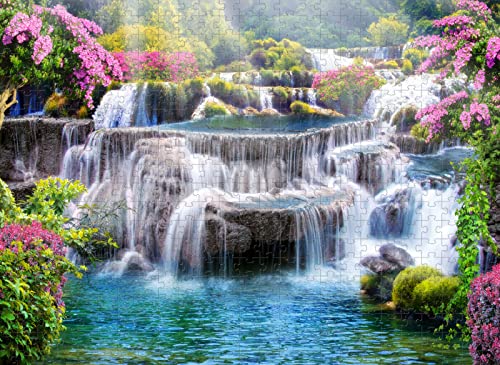 Hölzernes 5000-teiliges Puzzle mit Blick auf den Wasserfall. Herausforderndes Puzzle von YU GONG FANG
