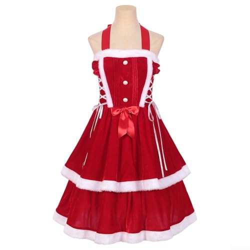 YUANGANG Damenkostüm, ärmellos, Weihnachtsmannkleid, Samt-Umhang-Set, Rot, Urlaub, Party, Cosplay, Bühnenaufführung, Outfit, festliche Feierlichkeiten (XL, Rot) von YUANGANG