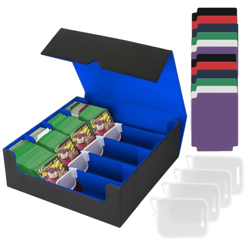 Übergröße 4 Reihen Deck Box ‎ Sammeln 3000 Karten mit 12 Farbigen Teiler Karten,Magnetische Flip Deck Box ，für MTG Magic Commander TCG Karte (Black Blue) von YUCHKEJ