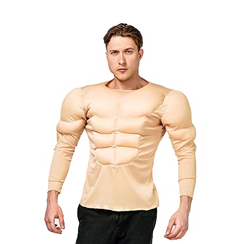 YUDATPG Muskelshirt für Herren, Bodybuilder, Halloween-Kostüm, Zubehör für gepolsterte lange Ärmel, künstliche Muskelbrust, Erwachsenen-Shirt für Männer, Cosplay, Party, Verkleidung, lustiges Kostüm, von YUDATPG