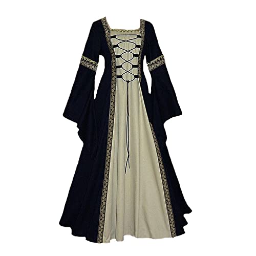 YUDATPG Mittelalterliches Damenkleid, Renaissance-Kleid, viktorianisches Ballkleid, Gothic-Trompete, langärmeliges Kleid für Halloween-Kostüm, irisches Cosplay (Schwarz, M) von YUDATPG