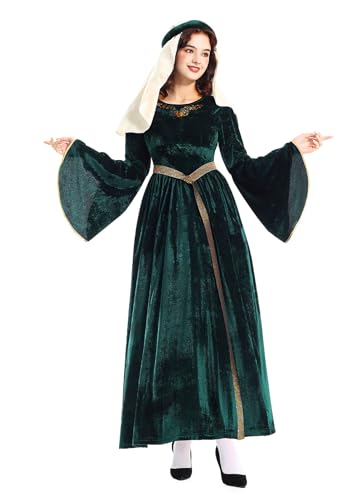 YUDATPG Renaissance-Kleid für Damen, Mittelalter-Kostüm für Damen, langes Kleid, Übergröße, Samt, Queen-Kleid, Halloween-Kostüm (Grün, L) von YUDATPG