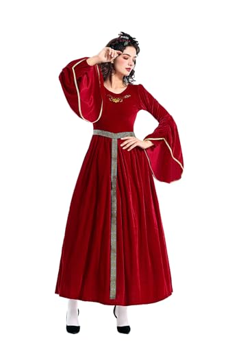 YUDATPG Renaissance-Kleid für Damen, Mittelalter-Kostüm für Damen, langes Kleid, Übergröße, Samt, Queen-Kleid, Halloween-Kostüm (Rot, S) von YUDATPG