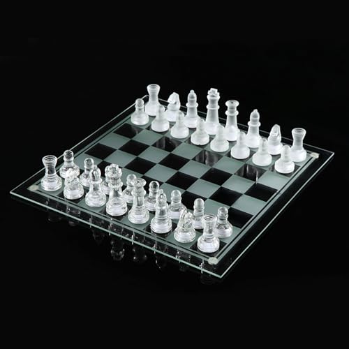 YUDIZWS Kristallglas Schachspiel Brettspiel, 32 Solide Klare und Mattierte Schachglasfiguren für 2 Spieler,Clear,35x35cm von YUDIZWS