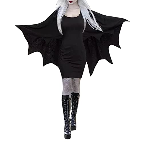 YUE Damen Halloween Kostüm Gruselige Fledermausärmel Kleider Hexenkostüm Kostüm Damen Schwarze Mittelalter Maxikleid Halloween für Erwachsene (A, M) von YUE