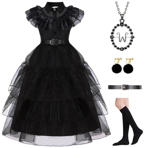 YUEGOO Schwarzes Kostümkleid für Mädchen, Halloween-Kostüme, Cosplay, Partykleid mit Zubehör, 3–12 Jahre (Schwarz, 11–12 Jahre) von YUEGOO