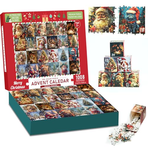 Adventskalender 2024 Weihnachten Puzzles, 24 Boxen 1008 Stück Puzzles für Jungen Mädchen Countdown zu Weihnachten Geschenke von YUEJIDZ