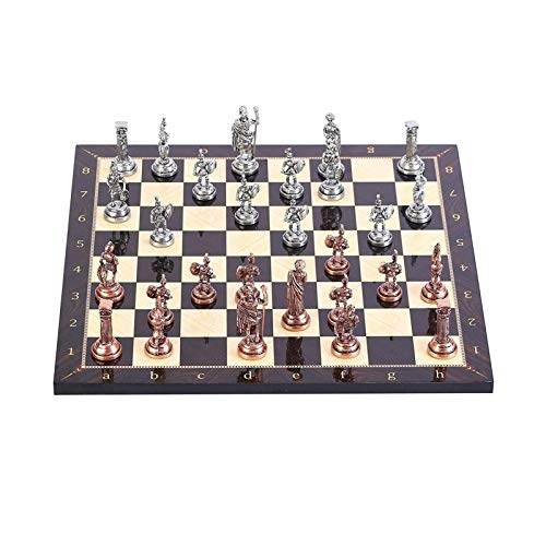 Schach Set, Chess Antique Copper Rome Figures Metal Chess Set for Adult Handmade Pieces and Walnut Patterned Wood Chess Board King von YUEKOPOU