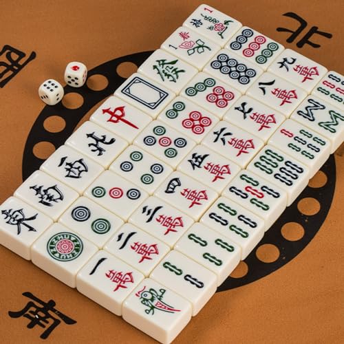 YUEKOPOU Mahjong Set,Chinesisches Majong Set, Portable Majiang Set with Carrying Travel Case for Family Gathering, Friends Leisure Time von YUEKOPOU