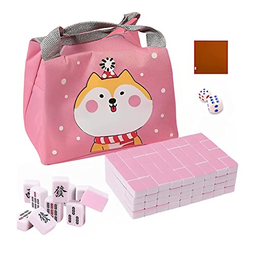 YUEKOPOU Mahjong Set,Chinesisches Majong Set, Mahjong Tiles Set Chinese Mahjong Portable Mini 144 Tiles with Portable Handbag for Travel Family Leisure Entertainment Mahjong Table dice Game von YUEKOPOU