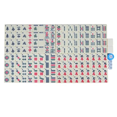 YUEKOPOU Mahjong Set,Chinesisches Majong Set, with 146 Tiles, Dice, Chinese Mahjong Game Set Portable Majiang Set for Family Gathering, Friends Leisure Time von YUEKOPOU