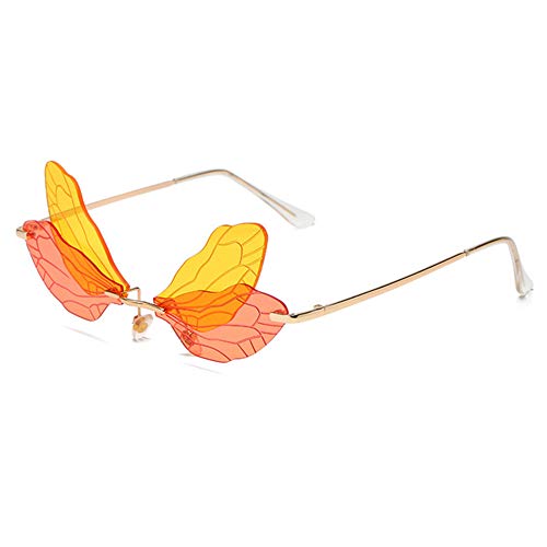 YUELUQU Mode Rimless Dragonfly Schmetterling Flügel Sonnenbrille Party Cosplay niedliche lustige Gläser (Gelbrosa) von YUELUQU