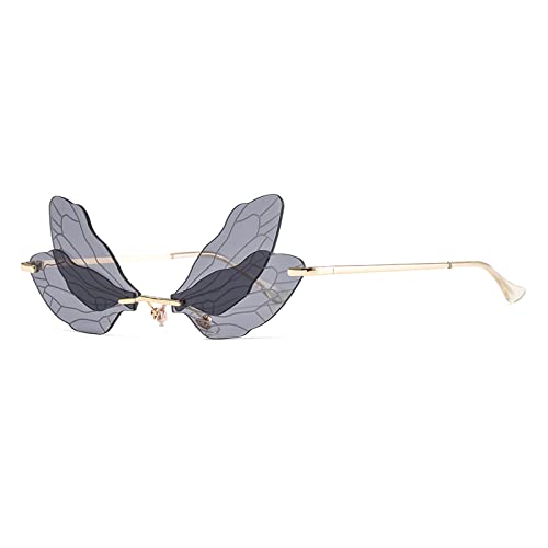 YUELUQU Mode Rimless Dragonfly Schmetterling Flügel Sonnenbrille Party Cosplay niedliche lustige Gläser (Schwarz) von YUELUQU