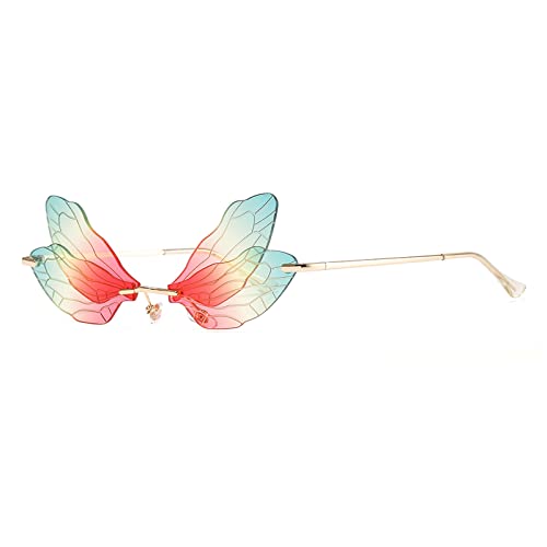 YUELUQU Mode Rimless Dragonfly Schmetterling Flügel Sonnenbrille Party Cosplay niedliche lustige Gläser (Tricolor) von YUELUQU